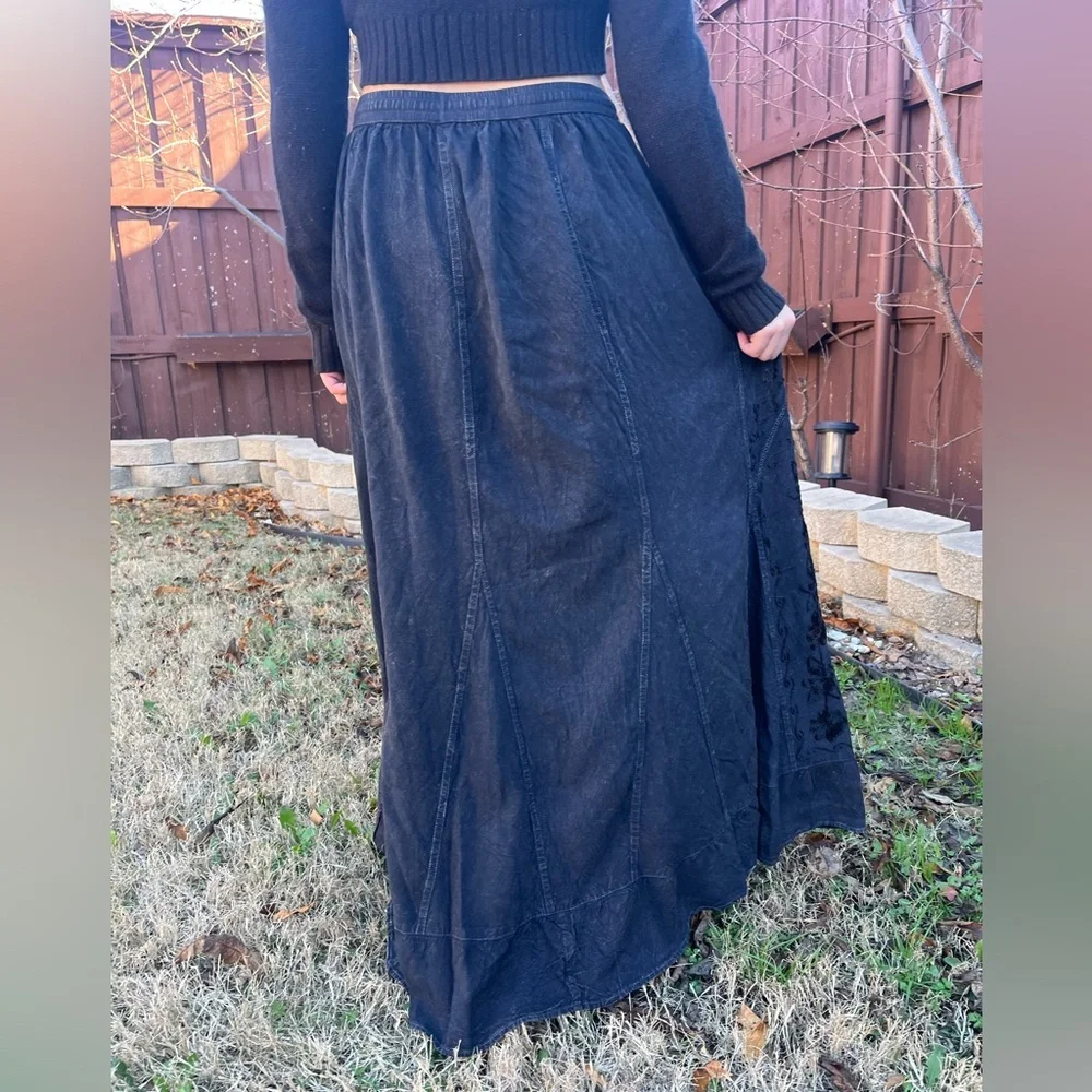 Chic Whimsy Goth Ash Black Embroidered Maxi Skirt - Picture 8 of 14